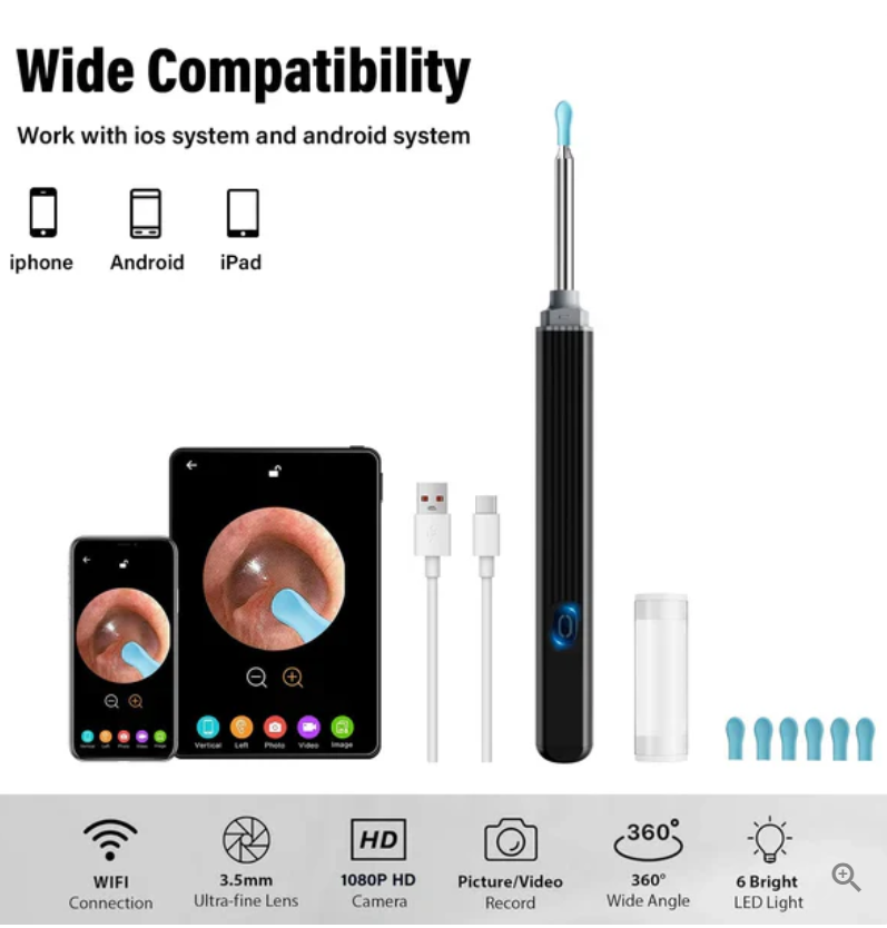 Ear Cleaner Wireless Otoscope Removal Tool With Camera 6 LED or high-resolution visuals